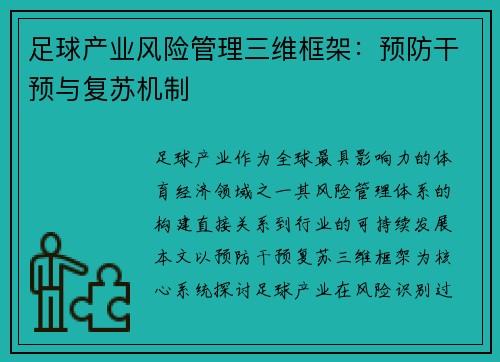足球产业风险管理三维框架：预防干预与复苏机制